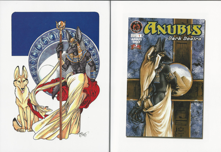 abs absurd_res anubis anubis_dark_desire armband butt canine clothed clothing comic cover deity dog egyptian gem hi_res invalid_tag jackal jewelry male mammal muscular muscular_male pyramids staff tail_ring terrie_smith