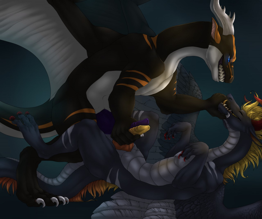 2018 anora_drakon barbed_penis begging claws digital_media_(artwork) domination dragon drakorax duo erection eyes_closed feathered_wings feathers feral ferro_the_dragon finger_in_mouth frottage grin horn knot male male/male male_domination mane markings membranous_wings orange_penis penis scales scalie sex simple_background smile submissive submissive_male teeth tongue tongue_out wings