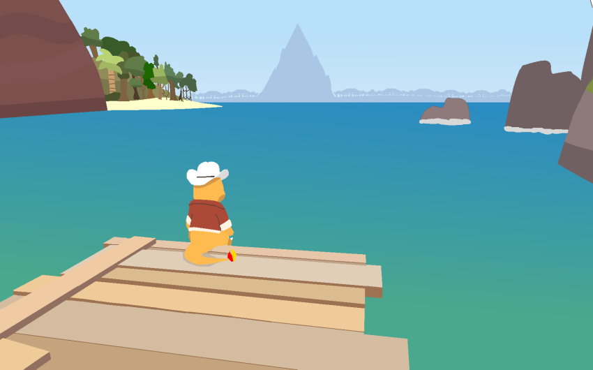 ambiguous_gender charmander clothing cowboy_hat day detailed_background digital_media_(artwork) flaming_tail hat jacket male mountain nintendo outside pixel_(artwork) pok&eacute;mon pok&eacute;mon_(species) rock sea sitting solo tree tropical video_games water zox_(zoxious) zoxious