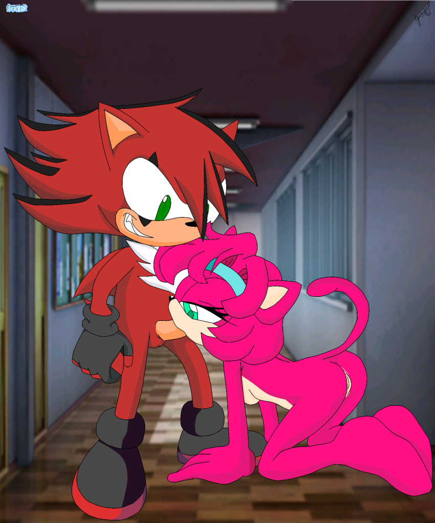 2018 anthro breasts butt cat chest_fur chibi-jen-hen days_(youtube_series) fan_character feline fellatio female icetp100 idw_sonic_comics interspecies ivan_the_tenrec jade_cat jewel_carriers male mammal nude oral penis principality rodent school_hallway sex sonic_(series) sonic_{series) tenrec