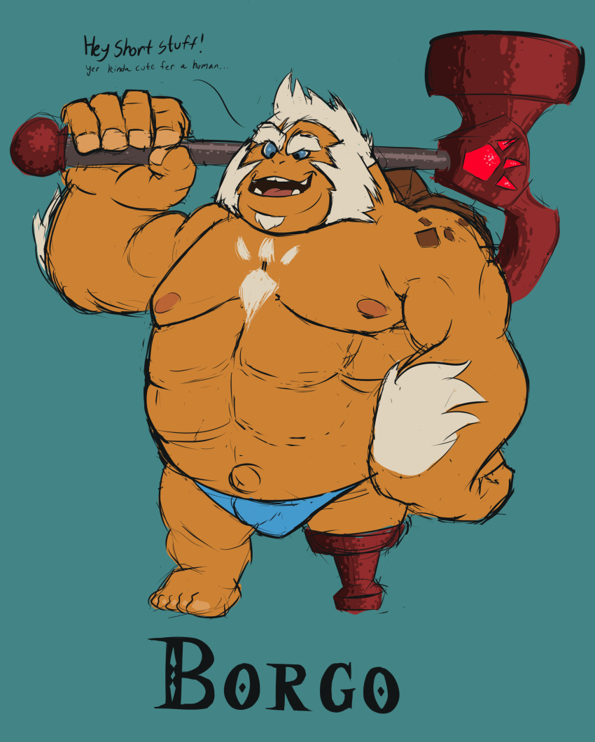bulge clothing facial_hair goatee goron hammer hi_res male meaninglez nintendo nipples not_furry pecs solo the_legend_of_zelda tools underwear video_games