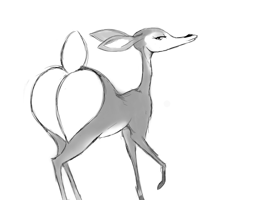 bedroom_eyes big_butt butt butt_focus cervine female feral flower giselle half-closed_eyes hi_res hooves looking_at_viewer mammal open_season pencil_(artwork) plant practice quadruped seductive sketch tongue tongue_out traditional_media_(artwork)