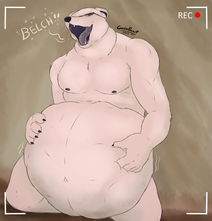 ambiguous_prey anthro bear belly big_belly burping calinbeast camera eyewear glasses looking_at_viewer male male_pred mammal open_mouth vore