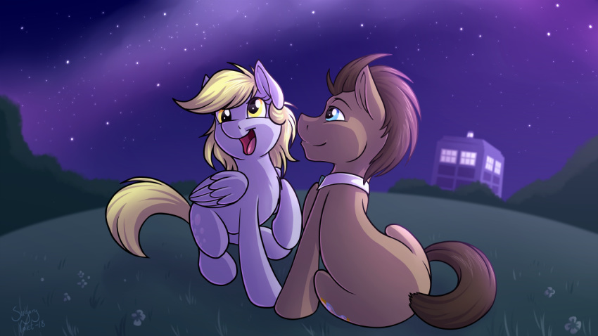 16:9 2018 blonde_hair blue_eyes brown_hair collar cute cutie_mark derp_eyes derpy_hooves_(mlp) doctor_who doctor_whooves_(mlp) duo earth_pony equine eyebrows eyelashes feathered_wings feathers female feral field flower friendship_is_magic grass grey_feathers hair happy hooves horse looking_up male mammal my_little_pony night nude open_mouth open_smile outside pegasus plant pony portrait signature sitting sky smile star starry_sky sugaryviolet tardis tongue wallpaper wings yellow_eyes