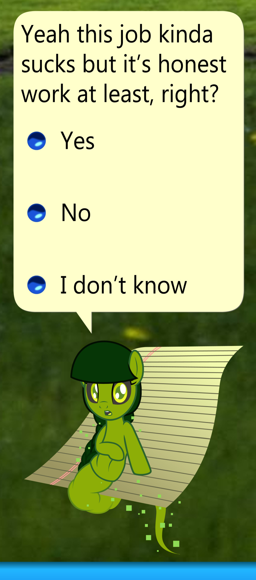 2018 badumsquish black_sclera clippy computer_virus dialogue elkie.exe equine fan_character female horse looking_at_viewer mammal microsoft pony sitting solo virus windows_(disambiguation) windows_xp
