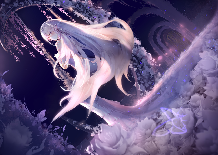 blush long_hair original purple_eyes tagme_(artist) white_hair