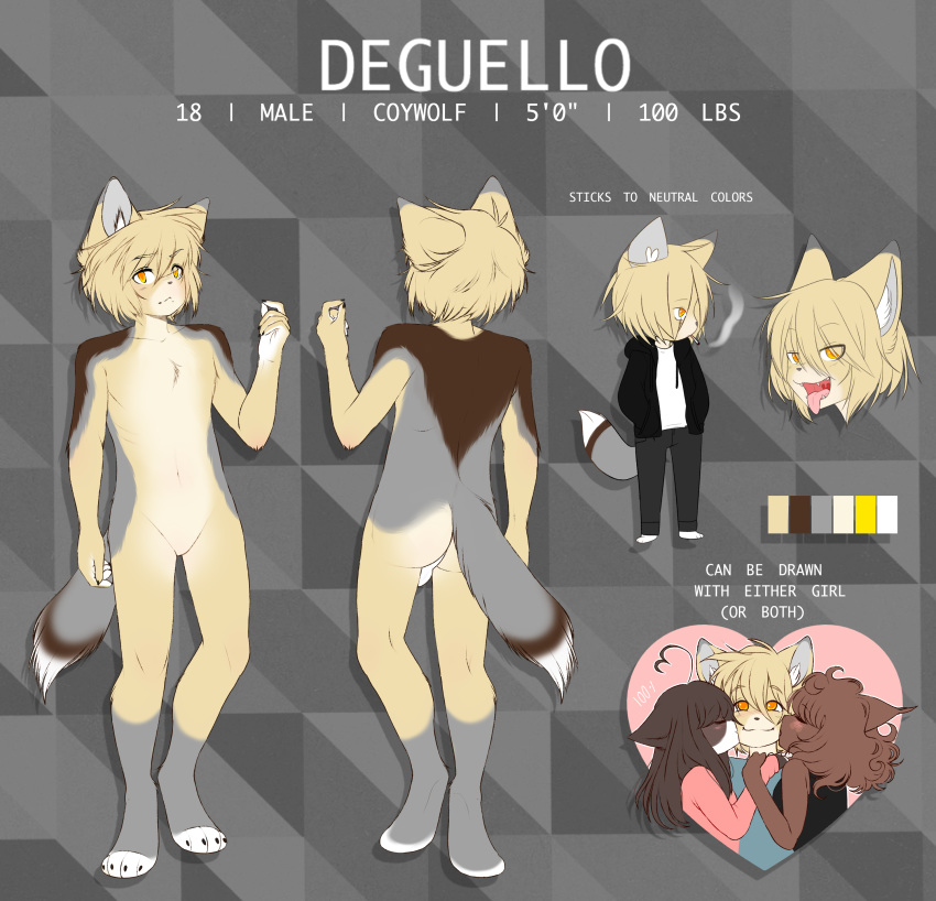 &lt;3 anthro backsack balls canine cat claws clothed clothing cute darkie_(yeagar) deguello_(snowbuck) feline female group hair humanoid_hands kissing lynx male male/female mammal model_sheet nails nude open_mouth sheet_(disambiguation) tongue tongue_out wolf yeagar