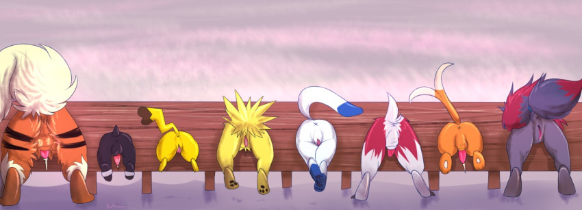 3_toes all_fours ampere_(character) anus arcanine aurora_(character) balls black_fur black_pawpads black_tail blue_fur blue_paws bound buizel butt claws corbin current_(character) dipstick_tail eeveelution female fluffy fluffy_tail fur galen_(character) garruuk glaceon houndour jolteon lineup lycanroc male markings maximum_(character) morgana_(character) multicolored_tail nintendo orange_fur otterpop_(character) pawpads penis pikachu pok&eacute;mon pok&eacute;mon_(species) precum presenting presenting_hindquarters pussy rear_view red_fur red_penis socks_(marking) stocks stripes take_your_pick toes video_games white_fur white_pawpads white_tail yellow_fur zoroark