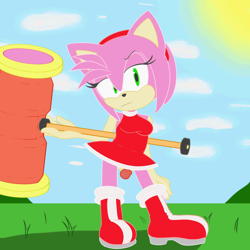 2d_animation amy_rose animated anthro bottomless clothed clothing dickgirl flashing hi_res intersex kamikiller mammal solo sonic_(series) wind