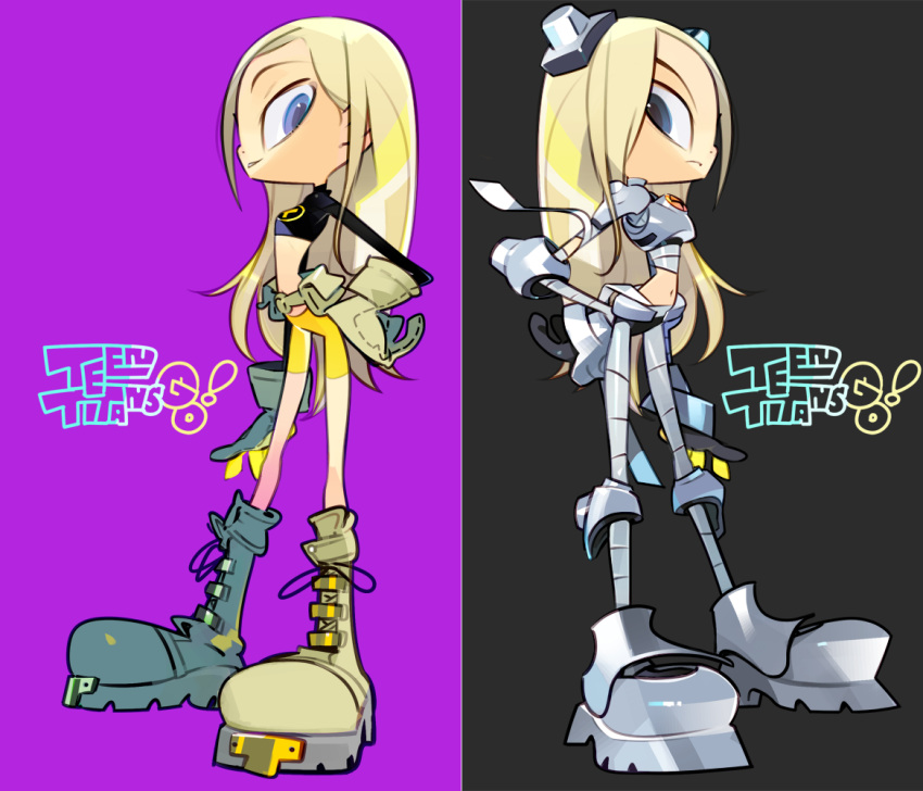 1girl amiami armor blonde_hair blue_eyes boots copyright_name long_hair midriff navel teen_titans teen_titans_go! terra_(dc)