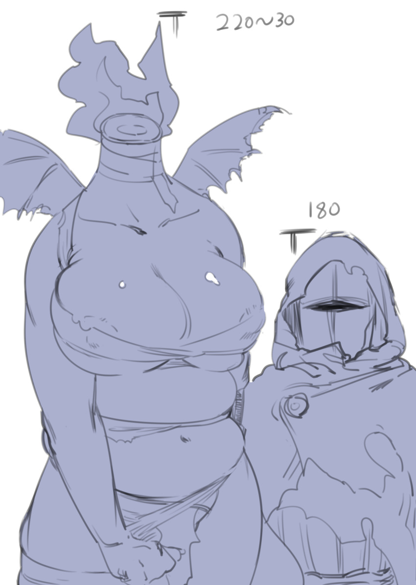 2018 areola armor big_breasts bra breasts clothed clothing detachable dullahan duo female fire fully_clothed headless helmet human humanoid knight looking_at_viewer mammal navel nipple_bulge not_furry panties partially_clothed rtr simple_background size_difference standing thick_thighs underwear voluptuous wings