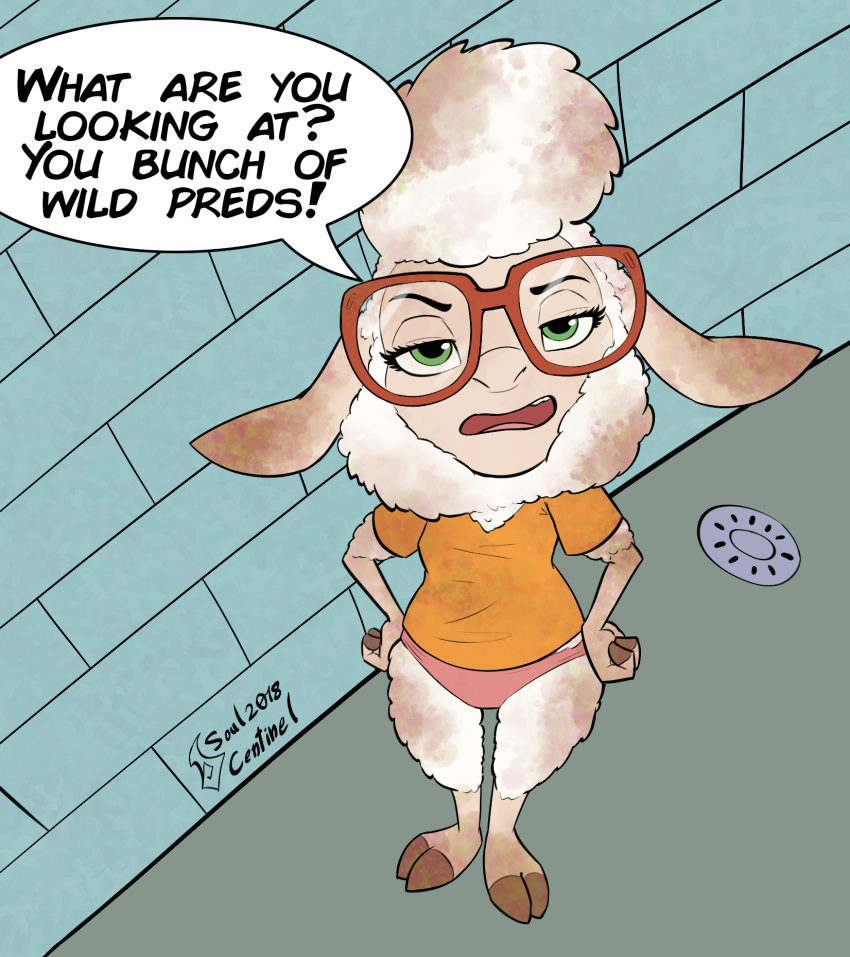 anthro caprine clothing dawn_bellwether dirty disney eyewear female hi_res hooves mammal panties sassy sheep shower solo soulcentinel text underwear wool zootopia