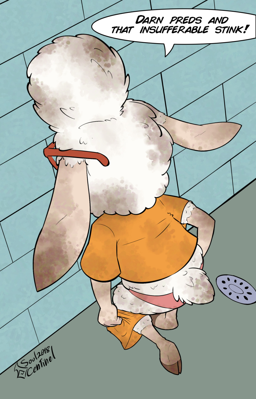 anthro butt caprine clothing dawn_bellwether dirty disney eyewear female hi_res hooves kneeling mammal panties sheep shower solo soulcentinel text underwear undressing wool zootopia