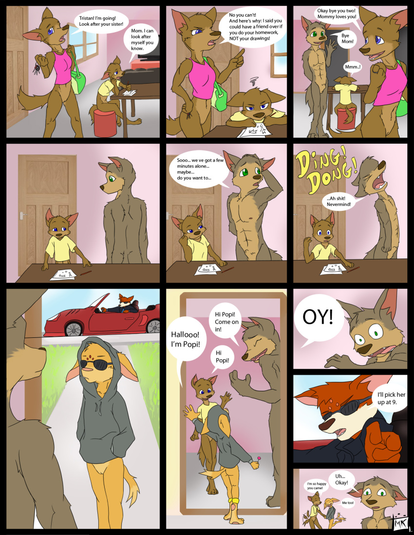 bottomless canine casual_nudity clothed clothing comic female hi_res makumo mammal pussy rebecca_knight taylor_knight tristan_knight wolf young