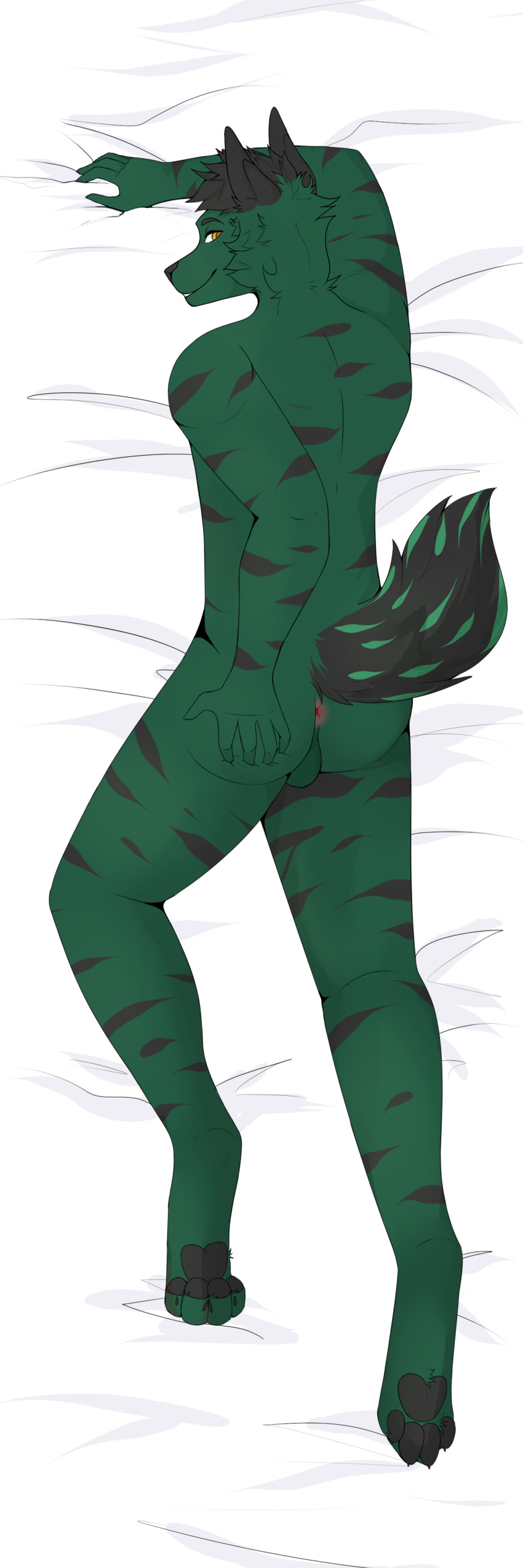 2018 anthro anus balls bodypillow butt canine cute digital_media_(artwork) fox fur hair hi_res invalid_color looking_at_viewer male mammal nude paws smile solo vixlries