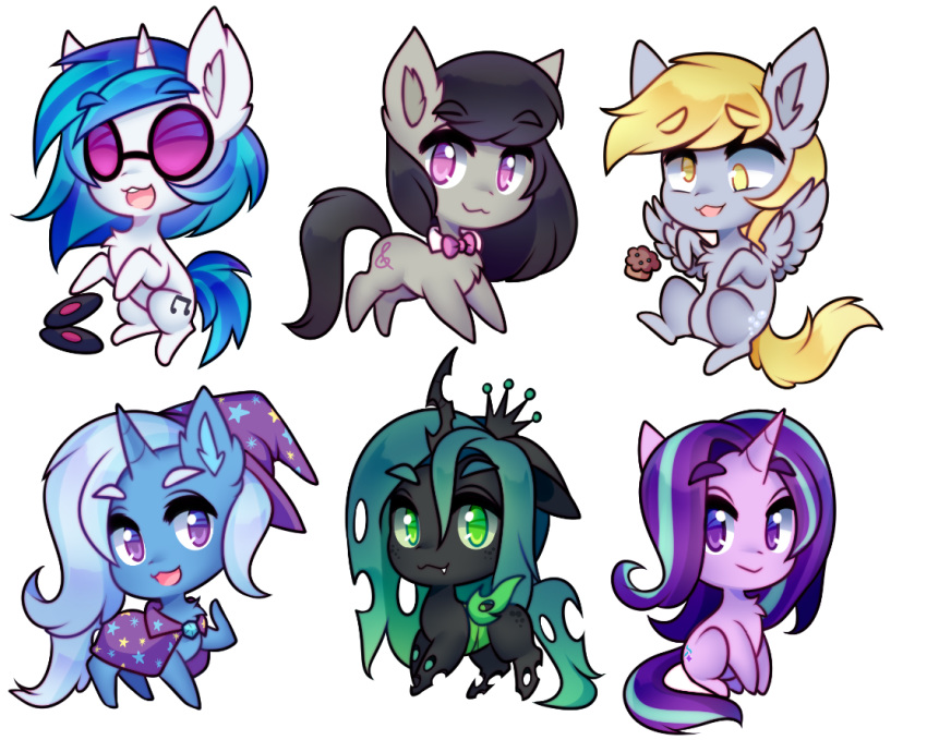 2018 alpha_channel black_hair blonde_hair blue_hair bow_tie cape changeling chibi clothing cute cutie_mark derp_eyes derpy_hooves_(mlp) digital_media_(artwork) earth_pony equine eyewear fangs feathered_wings feathers female feral food friendship_is_magic green_eyes group hair hat horn horse mammal muffin multicolored_hair my_little_pony octavia_(mlp) open_mouth open_smile pegasus pony purple_eyes queen_chrysalis_(mlp) raikissu simple_background smile starlight_glimmer_(mlp) sunglasses transparent_background trixie_(mlp) two_tone_hair unicorn vinyl_scratch_(mlp) wings wizard_hat yellow_eyes