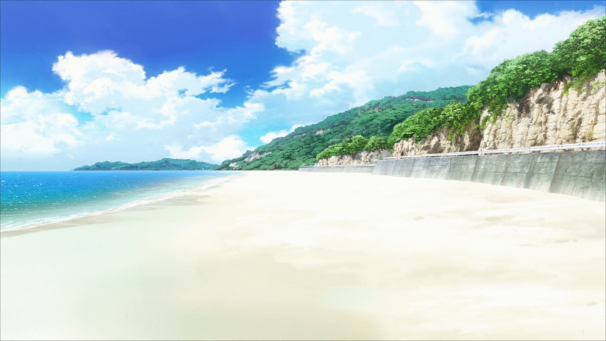 1girl amaya_haruko animated animated_gif beach bouncing_breasts breasts cloud huge_breasts maken-ki! maken-ki!_two ocean school_uniform shore takami_akio tie walking xebec