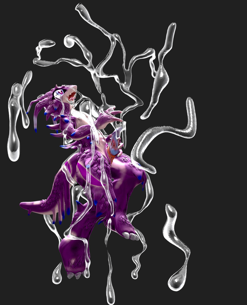 3d_(artwork) anthro crying cum cum_everywhere cum_on_self digital_media_(artwork) dragon feet floating hi_res holding_penis male messy open_mouth penis purple_scales scales scalie sdx3 simple_background solo tapering_penis tears