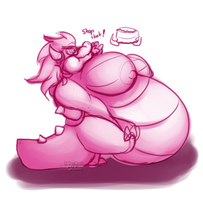 2018 3_toes 4_fingers angry anthro belly big_belly big_breasts bowser breasts butt cake claws collar dessert dialogue digital_drawing_(artwork) digital_media_(artwork) eating english_text fattening female fenake food force_feeding forced gender_transformation ghost hair hi_res horn hyypno inflation invalid_tag jewelry mario_bros naughtygryph nintendo nipples nude open_mouth overweight scalie simple_background sitting spikes spirit text tftg toes transformation video_games weight_gain