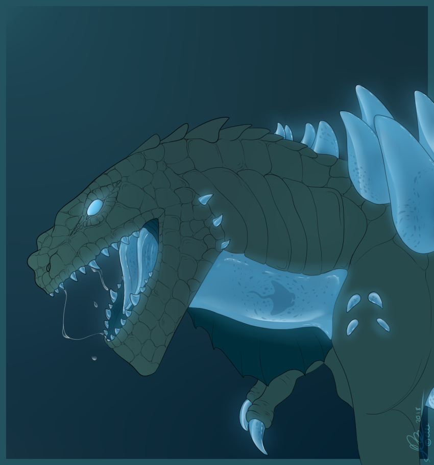 2018 angry bust_(disambiguation) claws digital_drawing_(artwork) digital_media_(artwork) drooling elle-lui-eux elleluieux fangs feral flatcolor godzilla godzilla_(series) godzilla_1998 growling hi_res invalid_tag made_of_water male manta_ray marine monster open_mouth pandore portrait rawr reptile roaring saliva scalie sharp_teeth simple_background solo teeth tongue water