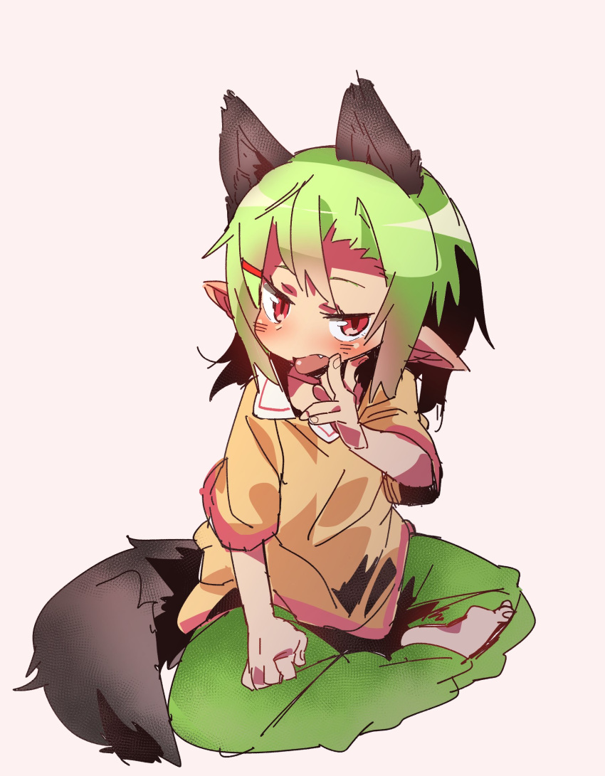 1girl animal_ears blonde_hair fang female open_mouth original pointy_ears sanzui solo tail tongue tongue_out wolf_ears wolf_tail zakuro_(sanzui)