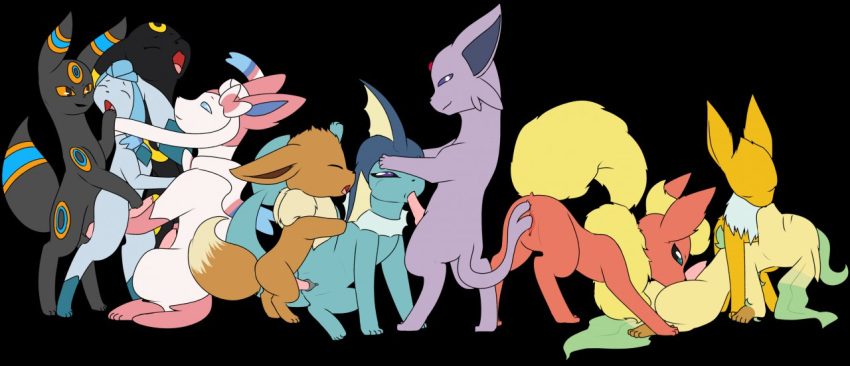 all_fours amber_eyes anal anal_penetration ass_up balls black_background bow brown_tail canine dipstick_tail double_penetration eevee eeveelution escuron eyes_closed fellatio female flareon forked_tail fur glaceon group group_sex jolteon kinkangel kissing leafeon looking_back male male/female male/male male_penetrating mammal markings multicolored_tail nintendo open_mouth oral orgy penetration penis pink_fur pink_paws pink_penis pok&eacute;mon pok&eacute;mon_(species) purple_eyes purple_fur raised_tail red_fur ribbons sex simple_background socks_(marking) spread_legs spreading sylveon tail_sex tongue umbreon vaginal vaginal_penetration vaporeon video_games yellow_tail