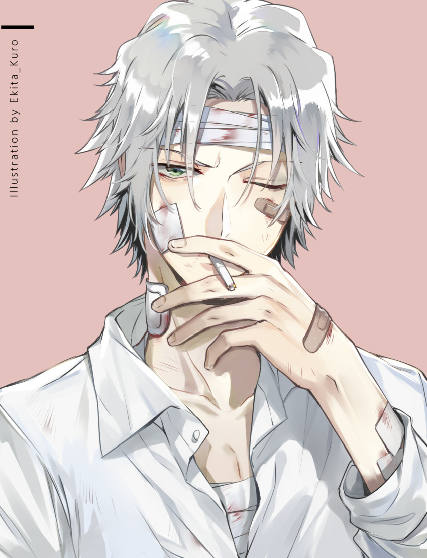 bandages ekita_gen gokudera_hayato katekyo_hitman_reborn! male smoking