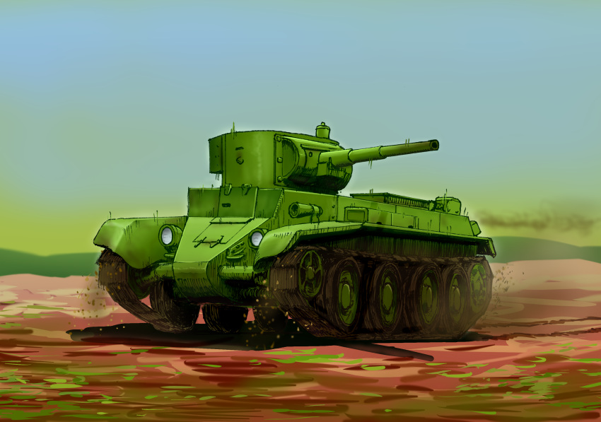 bt-7 caterpillar_tracks commentary_request ground_vehicle highres military military_vehicle millipen_(medium) motor_vehicle no_humans original soviet soviet_union tank traditional_media