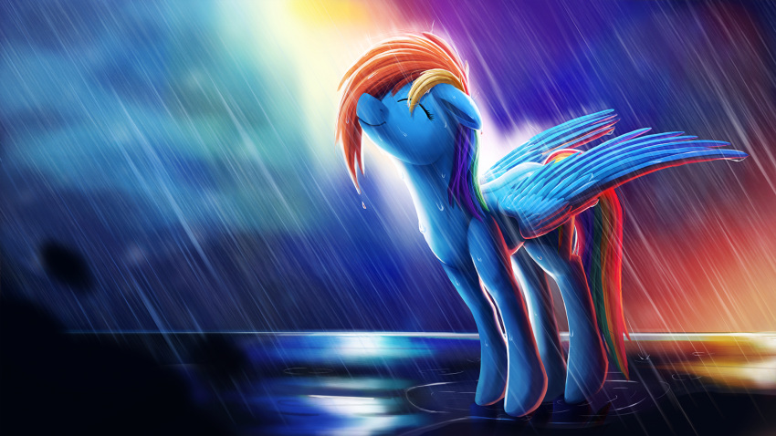 16:9 2017 blue_feathers blurred_background camyllea cute equine eyelashes eyes_closed feathered_wings feathers female feral floppy_ears friendship_is_magic hair hi_res hooves looking_up mammal multicolored_hair my_little_pony nude outside pegasus portrait rainbow_dash_(mlp) rainbow_hair raining smile solo standing wallpaper water wet wet_hair wings