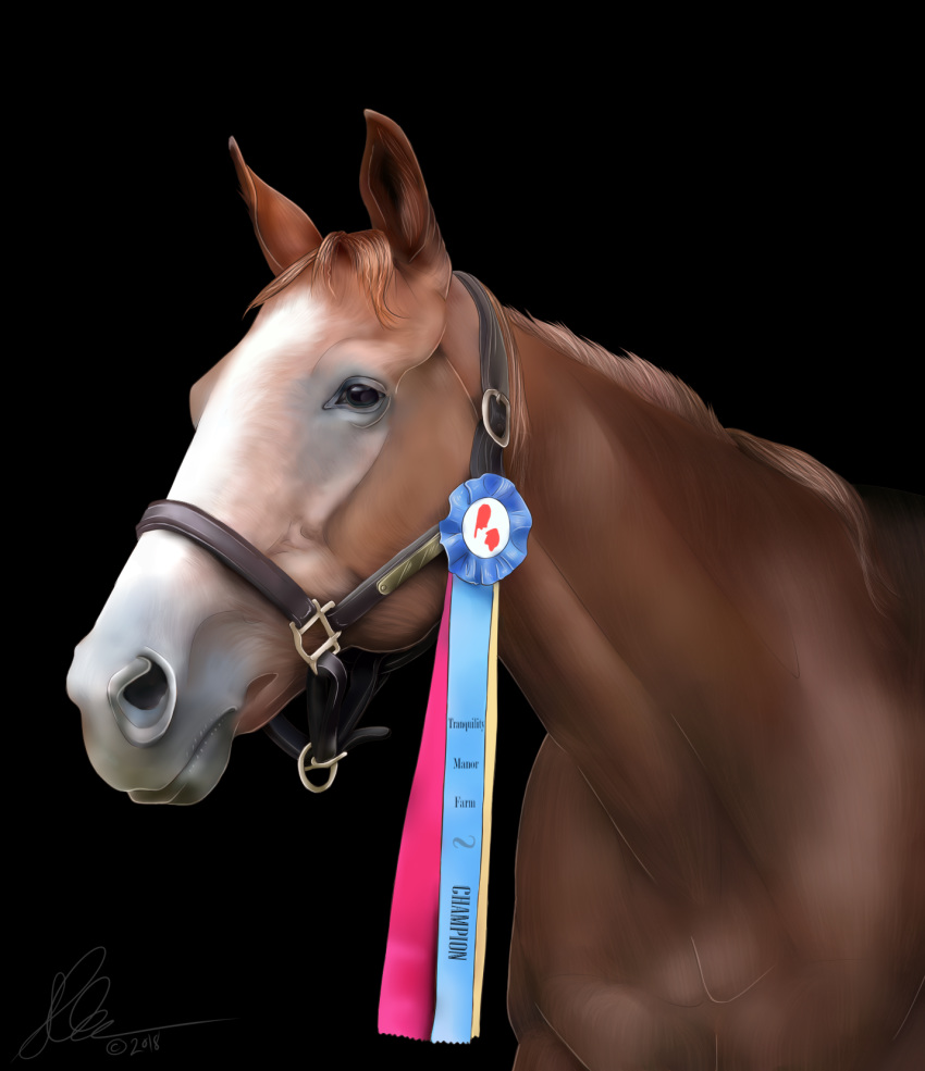 2018 champion digital_drawing_(artwork) digital_media_(artwork) elle-lui-eux ellelluieux elleluieux equine eve female feral halter hi_res horse mammal mane pet_portrait portrait ribbons simple_background solo three-quarter_portrait winner