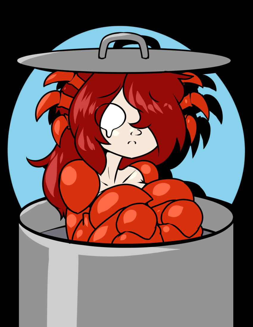 animal_humanoid arthropod cilia_whitewater cooking_pot cookware crustacean crying female hair hi_res humanoid lid limebreaker marine simple_background solo tears water