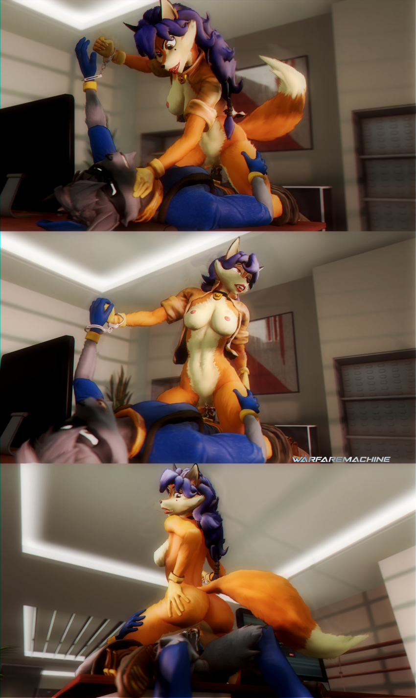 3d_(artwork) canine carmelita_fox cowgirl_(disambiguation) cum digital_media_(artwork) domination female female_domination fox male male/female mammal police procyonid raccoon sex sly sly_cooper_(series) source_filmmaker sourcefilmmaker video_games warfaremachine