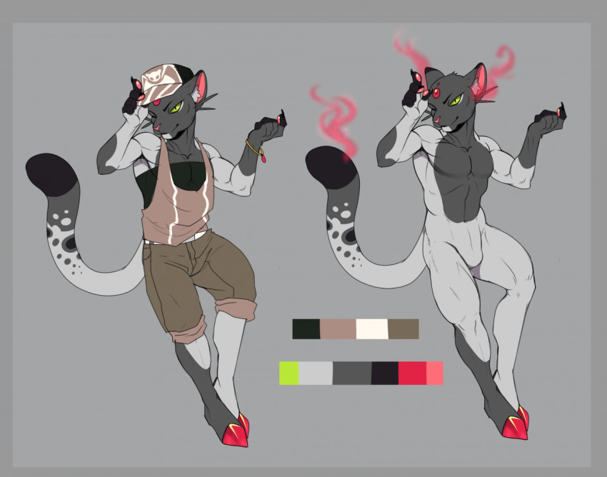 anthro bracelet caindra clothed clothing feline fully_clothed hat jewelry looking_at_viewer male mammal maunoku model_sheet nude rafael simple_background smoke