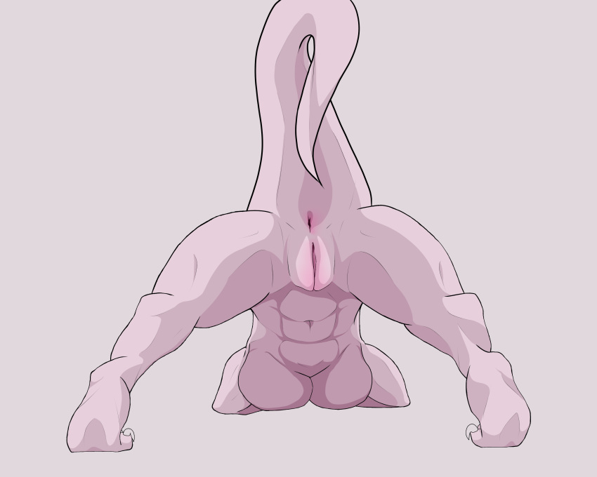 anus ass_up breasts butt cel_shading claws coloured_flesh digital_media_(artwork) female hi_res hindpaw j-m lying muscules nude on_front paws presenting presenting_hindquarters presenting_pussy pussy raised_tail rear_view scalie simple_background soles solo toe_claws wide_hips