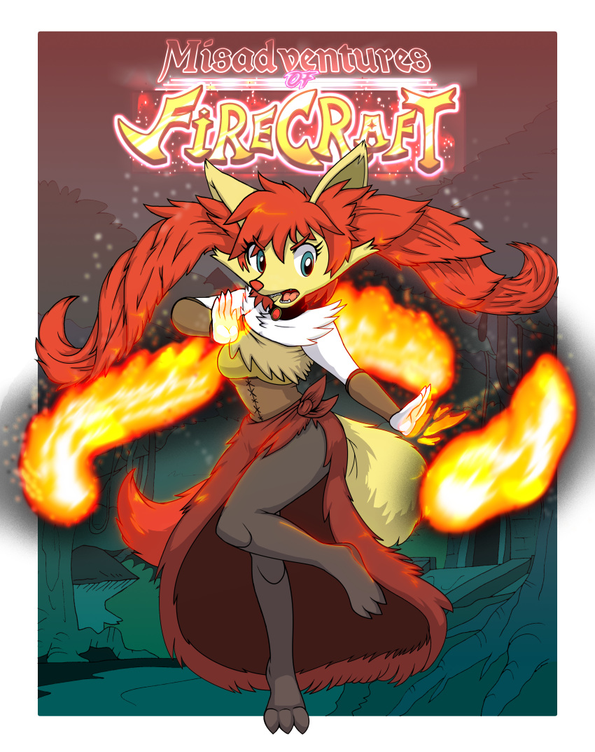 2016 3_toes 4_fingers absurd_res action_pose aged_down alpha_channel angry anna_firecraft anthro anthrofied armor bare_shoulder biped blue_eyes border braixen breasts building canine cheek_tuft chest_tuft choker claws clothed clothing digital_drawing_(artwork) digital_media_(artwork) dirndl english_text eyebrows eyelashes fan_character fangs female fire fire_magic front_view frown full-length_portrait fur gauntlets gloves hair hi_res humanoid_hands inner_ear_fluff lighting looking_aside looking_away magic magic_user mammal metaljaw75 mushroom nintendo on_one_leg open_frown open_mouth outside outside_border plantigrade pok&eacute;mon pok&eacute;mon_(species) pok&eacute;morph portrait pose red_hair red_nose shadow short_hair shoulder_tuft shub skirt sky small_breasts snout solo sparkle standing text toe_claws toes transparent_border tree tuft video_games yelling
