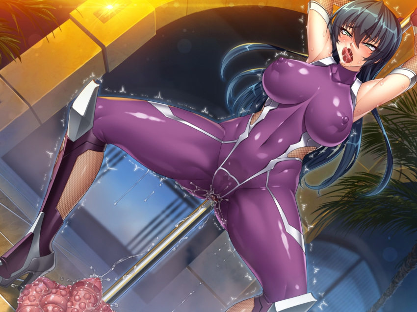 1girl ahegao anus blush breasts candle censored erect_nipples game_cg igawa_asagi kagami_hirotaka long_hair nipples open_mouth pole pussy pussy_juice taimanin_(series) taimanin_asagi taimanin_asagi_zero trembling wet wet_clothes