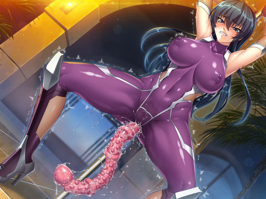 1girl anal anus blush candle censored clenched_teeth dildo game_cg igawa_asagi kagami_hirotaka long_hair open_mouth pole pussy pussy_juice taimanin_(series) taimanin_asagi taimanin_asagi_zero teeth trembling wet wet_clothes