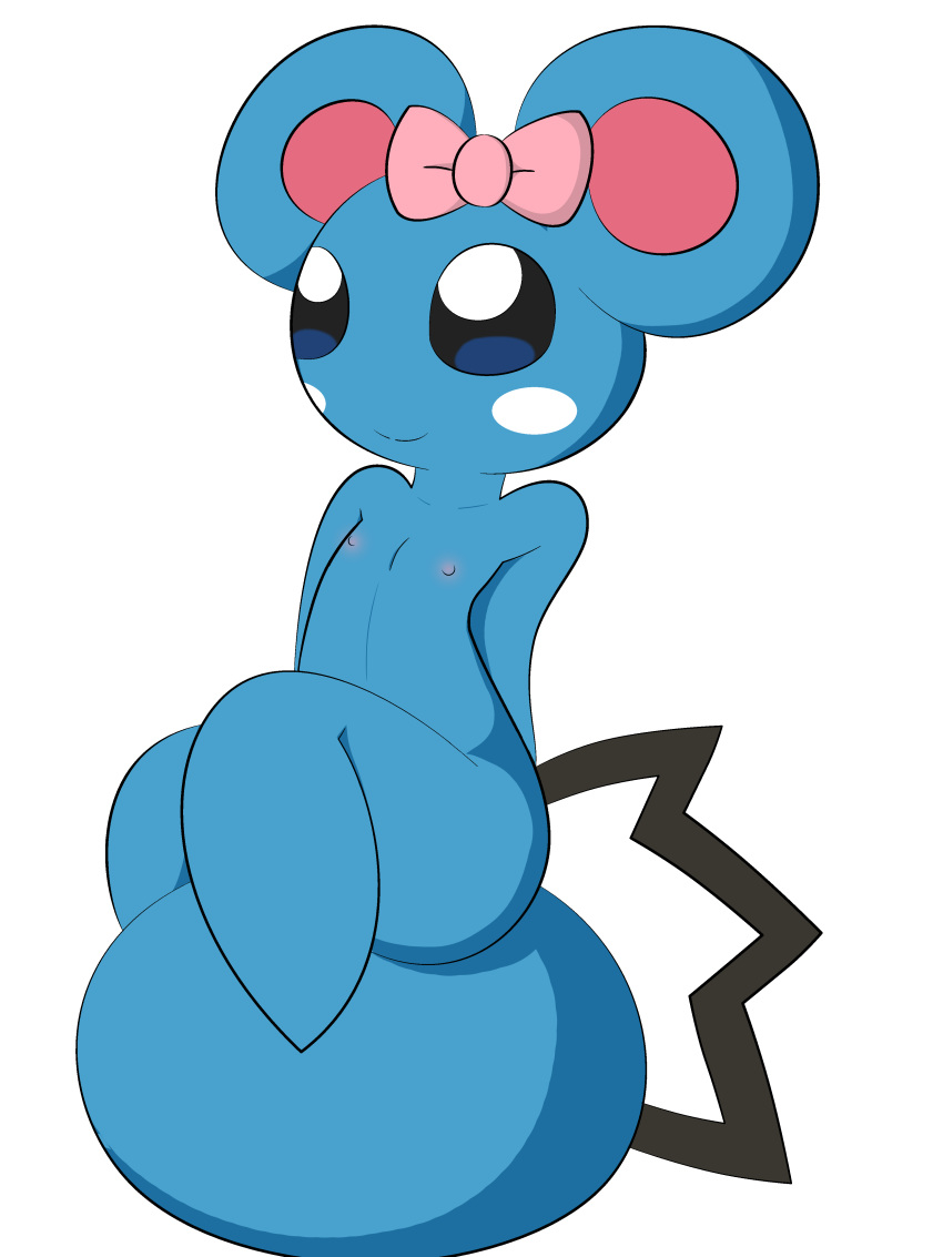 absurd_res alpha_channel anthro azurill bouncy bow chibi clothing cute dreameclipsewolf female hi_res nintendo nude pok&eacute;mon pok&eacute;mon_(species) simple_background solo transparent_background video_games