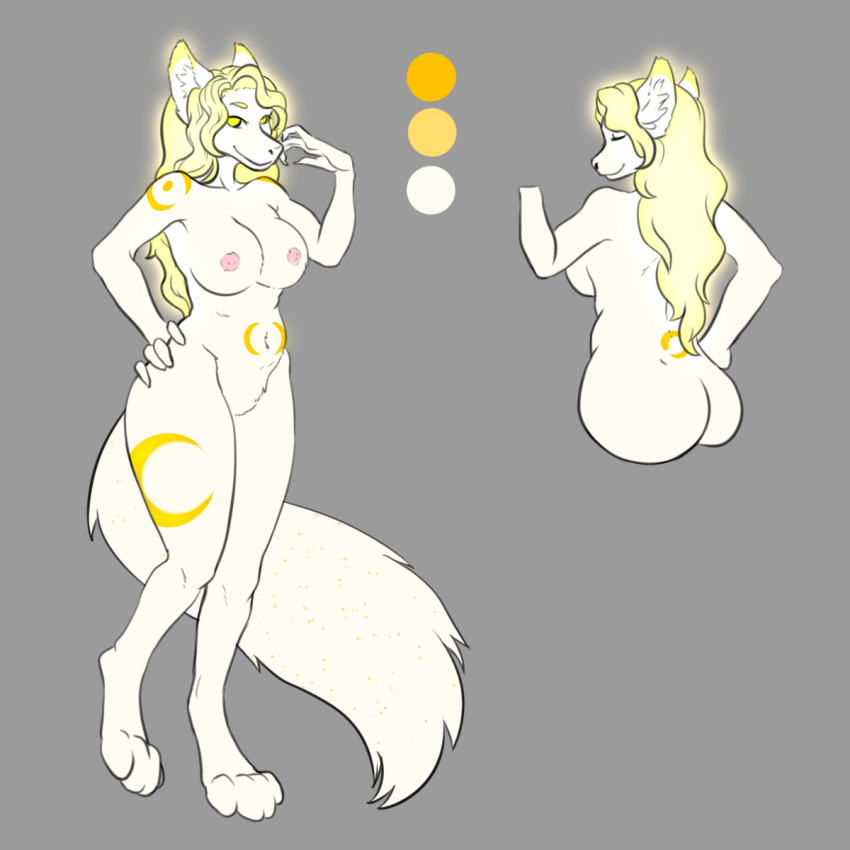 2016 4_toes 5_fingers anthro arctic_fox areola big_breasts blonde_hair breasts butt canine digital_media_(artwork) eyebrows eyes_closed female fox fur hair humanoid_hands long_hair looking_at_viewer mammal markings model_sheet multicolored_fur nipples nude paws solo strawberrycucumber toes valesti