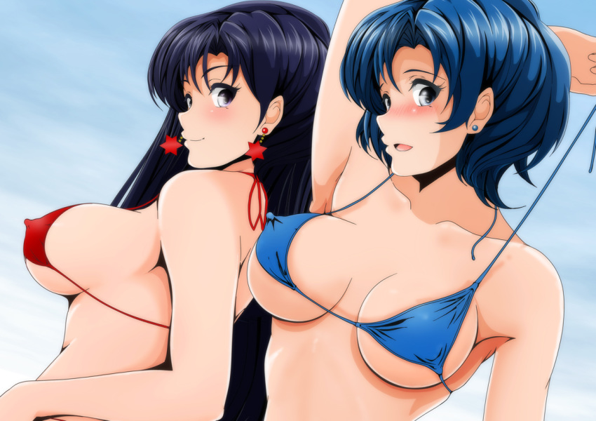 bikini erect_nipples hino_rei jpeg_artifacts mizuno_ami sailor_moon swimsuit tagme_(artist)