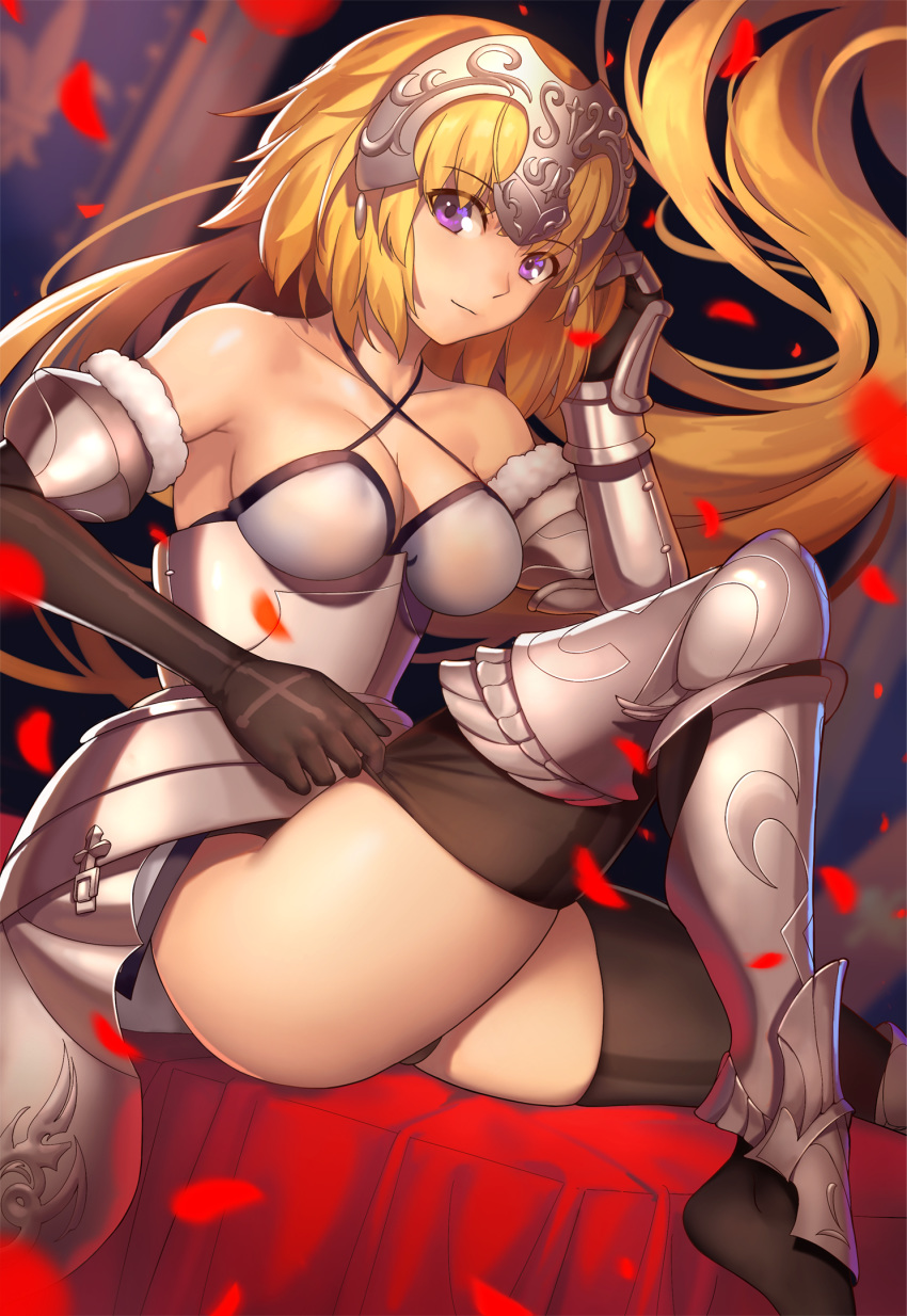 armor cleavage fate/apocrypha fate/grand_order fate/stay_night jeanne_d'arc jeanne_d'arc_(fate) pantsu thighhighs tsuki_suigetsu undressing