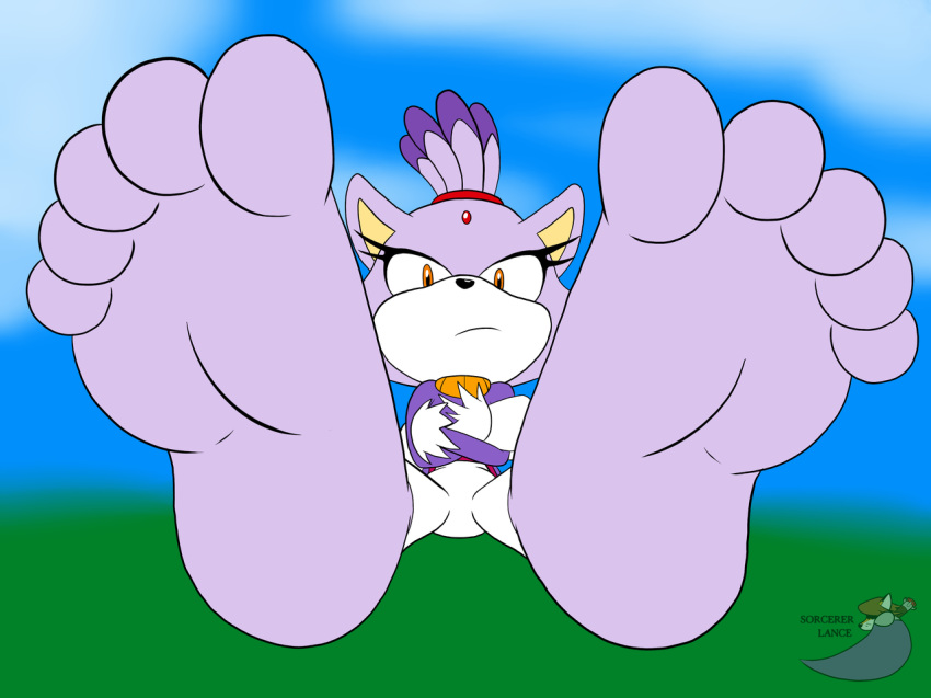 2016 5_toes anthro barefoot blaze_the_cat cat clothed clothing feet feline female foot_focus fur gloves hair mammal paladingalahad plantigrade purple_fur soles solo sonic_(series) sorcererlance toes video_games yellow_eyes