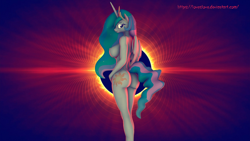 3d_(artwork) breasts butt digital_media_(artwork) equine female friendship_is_magic horn horse loveslove mammal my_little_pony nipples nude pony princess_celestia_(mlp) side_boob source_filmmaker winged_unicorn wings