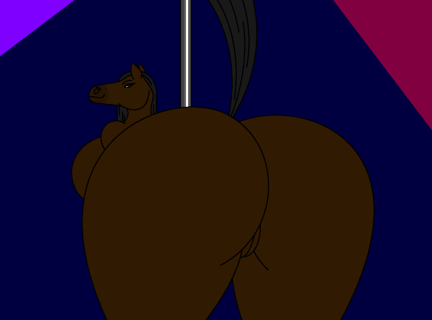 anthro big_breasts big_butt breasts butt clothing dancing equine female horse huge_breasts huge_butt mammal nude pole pole_dancing solo strip_club stripper undressing wide_hips