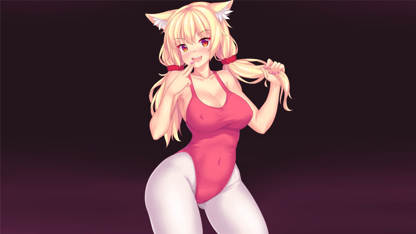 animal_ears blonde_hair erect_nipples fast-runner-2024 gradient leotard orange_eyes tiffy twintails