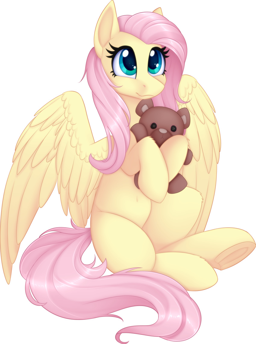 2018 absurd_res alpha_channel equine feathered_wings feathers female feral fluttershy_(mlp) friendship_is_magic hi_res hooves mammal my_little_pony pegasus scarlet-spectrum simple_background solo teddy_bear transparent_background wings
