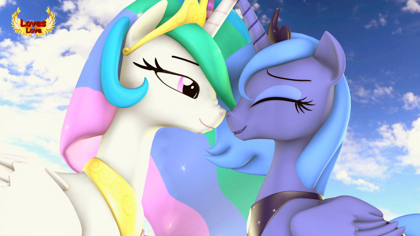 2018 boop cloud crown duo equine female friendship_is_magic horn jewelry loveslove mammal my_little_pony necklace nose_boop nose_kiss princess_celestia_(mlp) princess_luna_(mlp) sibling sisters winged_unicorn wings