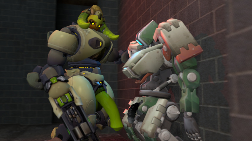 3d_(artwork) 5_fingers against_wall balls bastion_(overwatch) big_dom_small_sub big_penis blizzard_entertainment comparing comparing_penis dickgirl dickgirl/male dickgirl_domination digital_media_(artwork) huge_penis imminent_sex intersex intersex/male larger_dickgirl larger_intersex looking_at_penis machine male nervous omnic orisa_(overwatch) overwatch penis penis_size_difference presenting presenting_penis questionable_consent robot size_difference small_penis smaller_male source_filmmaker video_games wide_hips