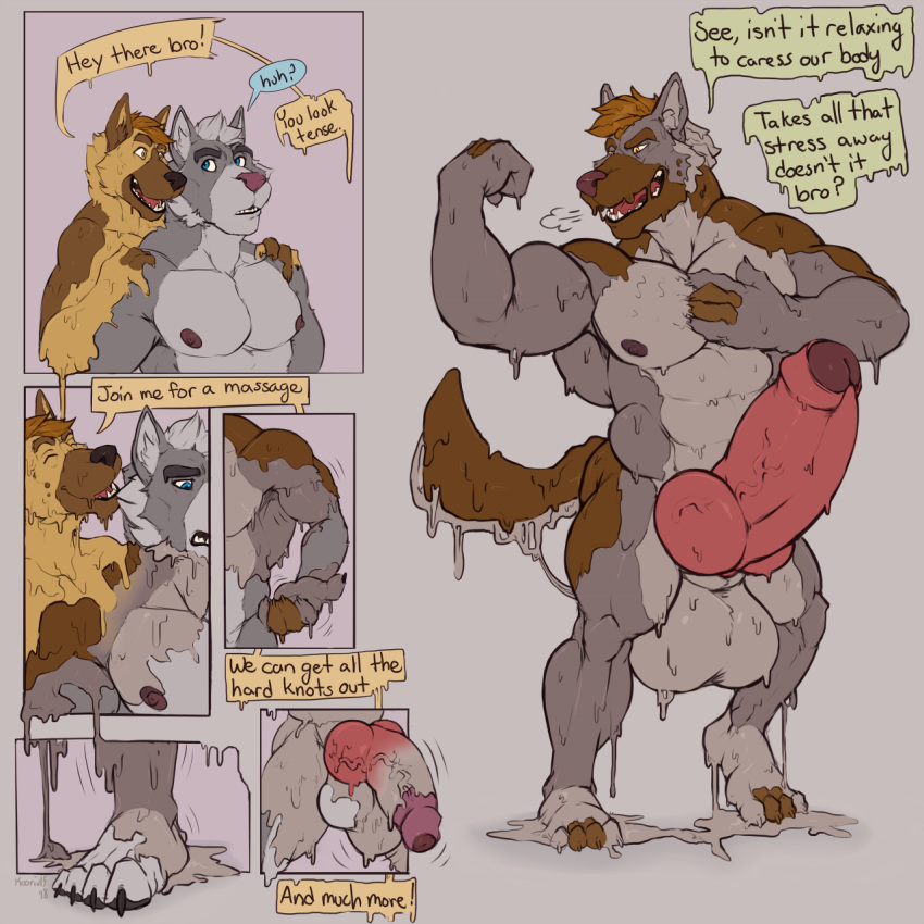 ! 2018 4_toes 5_fingers ? animal_genitalia anthro balls balls_expansion biceps big_balls big_muscles big_penis blue_eyes canine caress claws conal_(character) dialogue digital_drawing_(artwork) digital_media_(artwork) dog duo english_text erection front_view fur fusion goo_transformation growth hair huff hybrid_penis hyper knot knotted_humanoid_penis koorivlf male male/male mammal muscle_growth muscular muscular_mage muscular_male nipples nude open_mouth paws pecs penis reirun rubbing sequence sheath simple_background slime smile speech_bubble standing teeth text thick_penis toes tongue transformation uncut vein veiny_penis wolf yellow_eyes