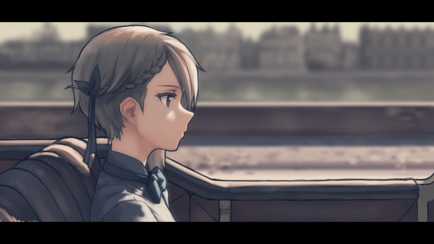 ange_(princess_principal) blurry bow braid brown_hair depth_of_field french_braid genso hair_bow letterboxed princess_principal profile short_hair solo